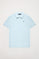 Sky-blue pique polo shirt with three-button placket and contrast embroidered logo