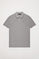 Grey pique polo shirt with three-button placket and contrast embroidered logo