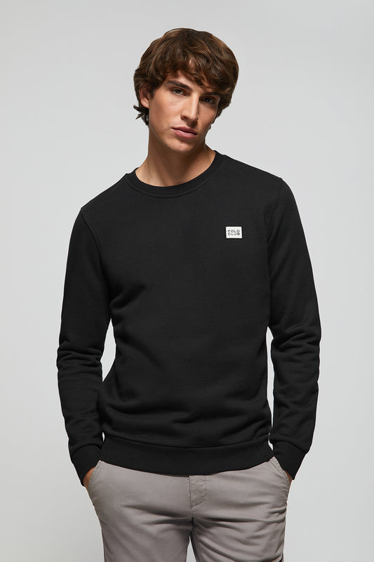 Sudadera negra de cuello redondo y detalle Polo Club