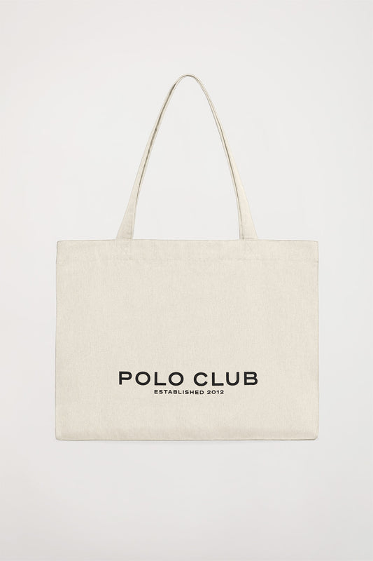 Tote bag beige con print Polo Club en contraste