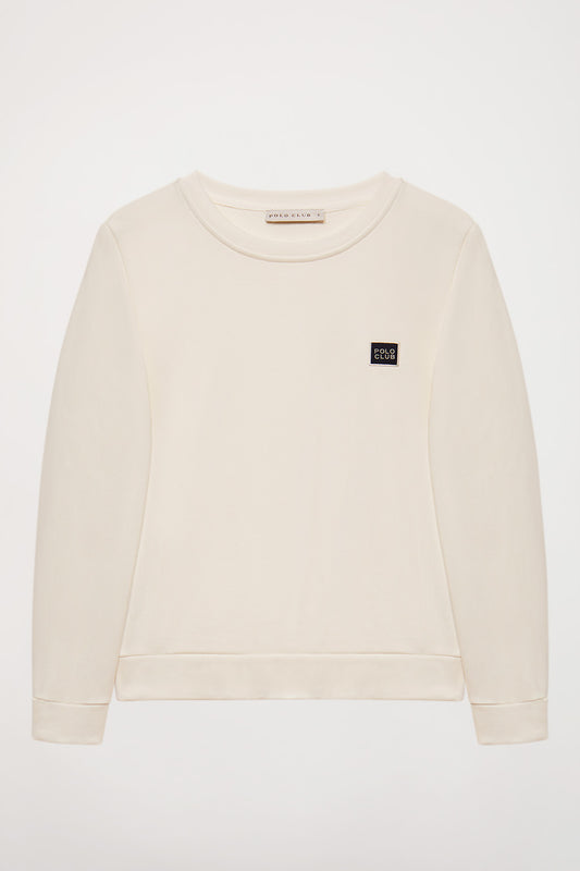 Sudadera blanco roto de cuello redondo y detalle Polo Club