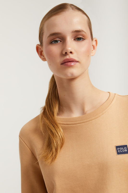 Sudadera marrón de cuello redondo y detalle Polo Club