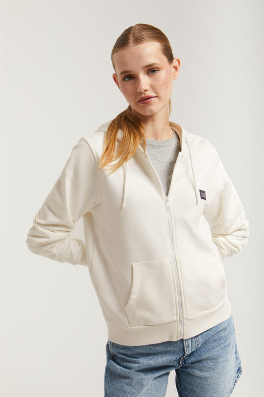 Sudadera blanco roto de cremallera y capucha con detalle Polo Club