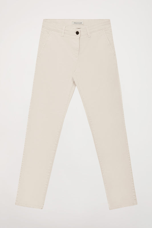 Pantalón chino Slim fit ecru con detalle Polo Club