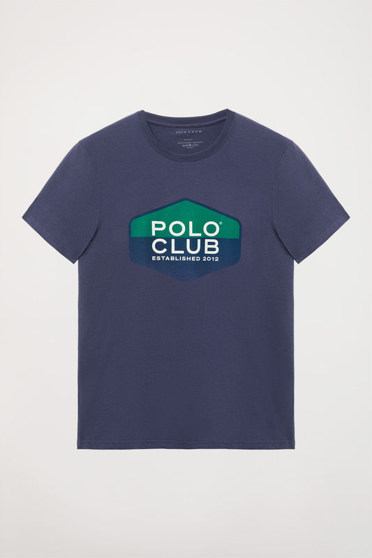 Camiseta azul denim con print hexagonal