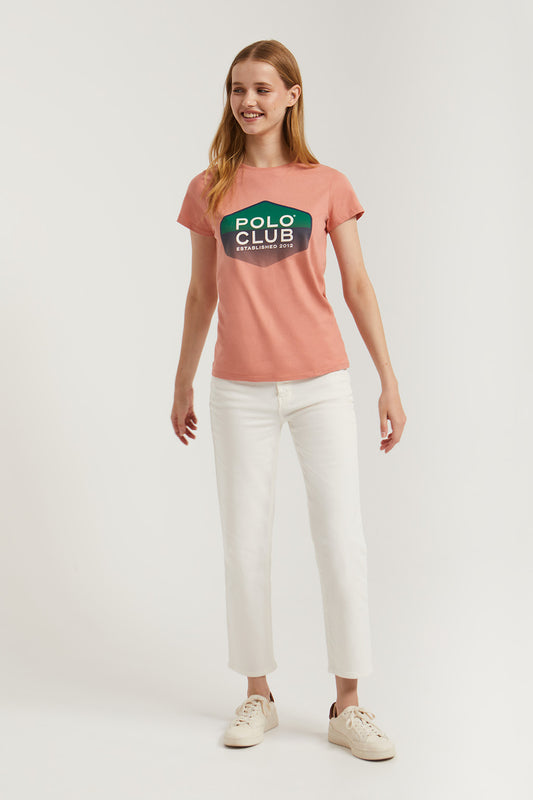 Camiseta color arcilla con print hexagonal