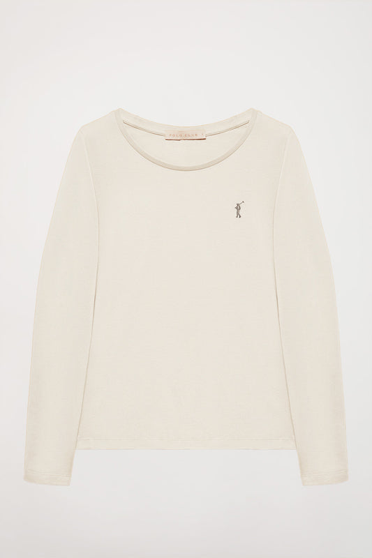 Camiseta básica de manga larga beige con logo Rigby Go