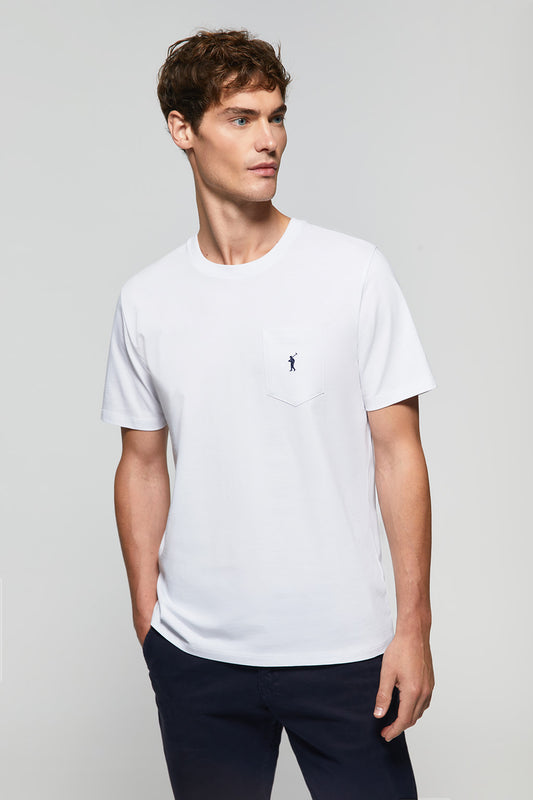 Camiseta blanca con bolsillo y logo Rigby Go