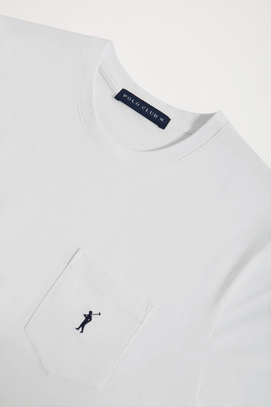 Camiseta blanca con bolsillo y logo Rigby Go