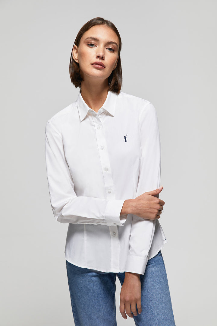 White slim-fit poplin shirt with Rigby Go embroidery