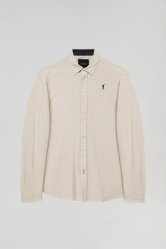 Beige flannel shirt with vichy checks and Rigby Go logo