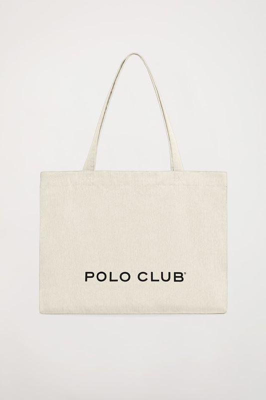 Ecru tote bag with Polo Club print