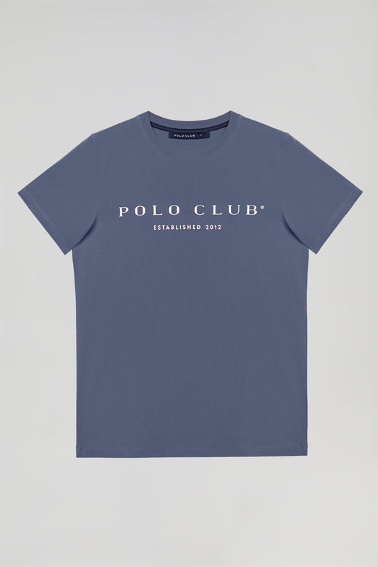 Denim-blue basic T-shirt with Polo Club iconic print