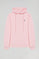 Pink hoodie with pockets and Rigby Go logo
