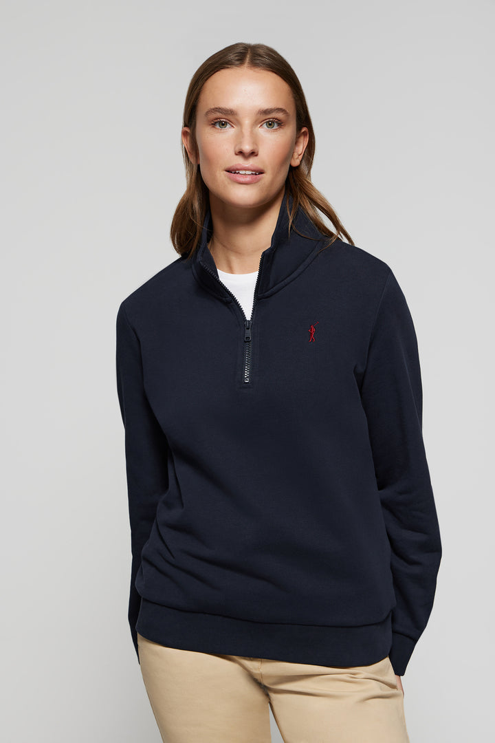 Sweatshirt com meio fecho-éclair azul marinho com logótipo Rigby Go