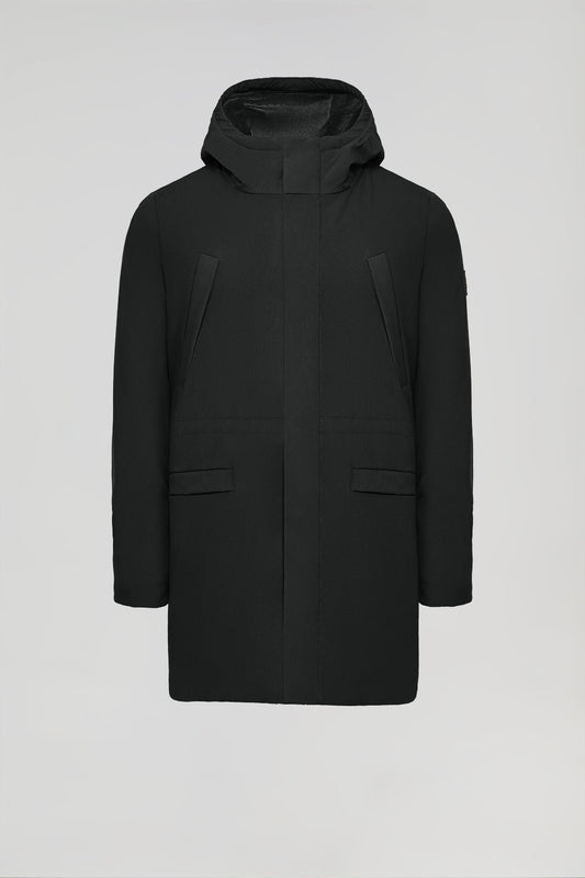 Black technical parka with hood and bi-coloured Polo Club patch