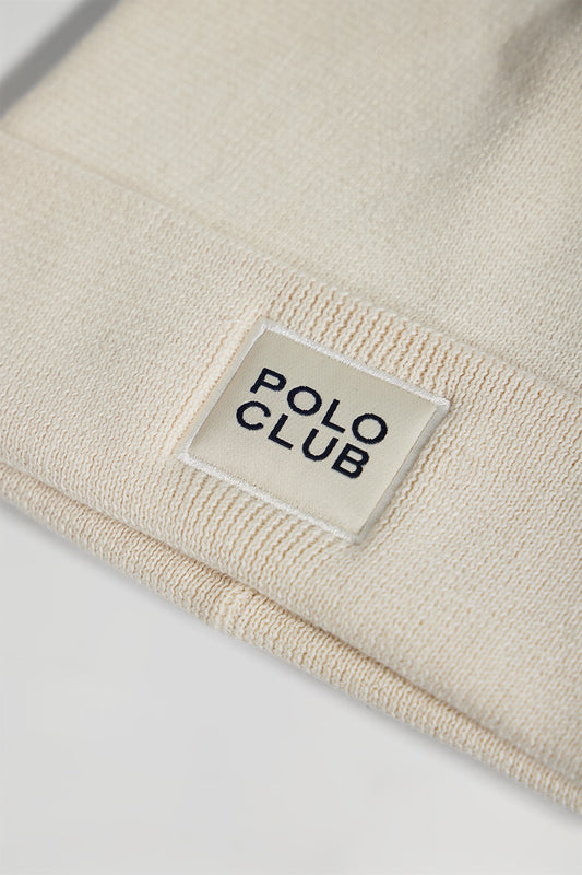 Beige unisex wool beanie with Polo Club detail
