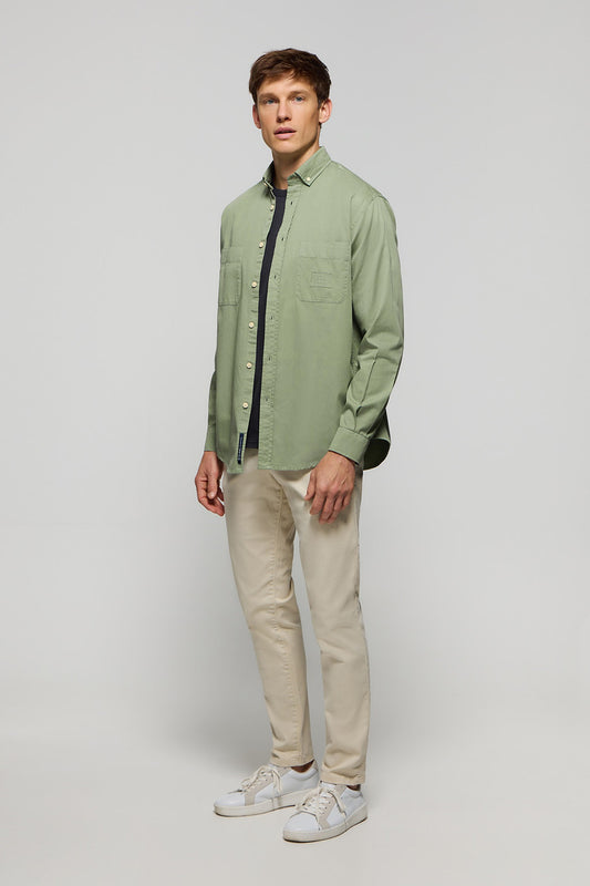 Camisa de sarga verde con bolsillos y logo Polo Club