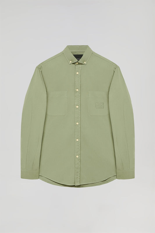 Camisa de sarga verde con bolsillos y logo Polo Club
