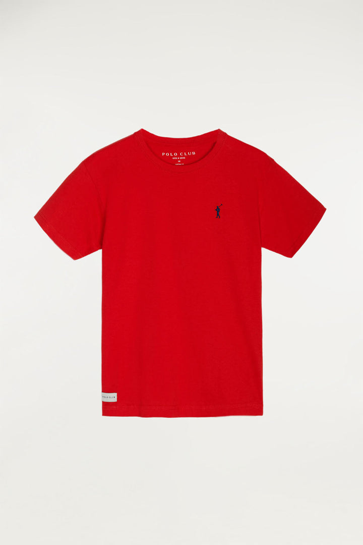 Red tee with small embroidered logo