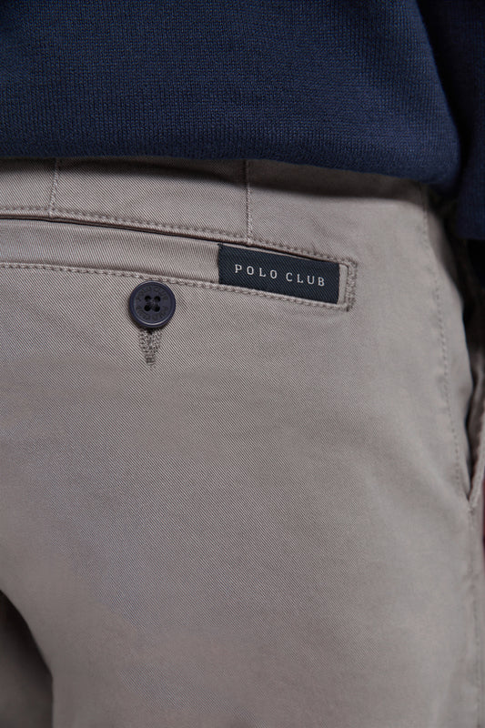 Grey stretch-cotton chinos with Polo Club details
