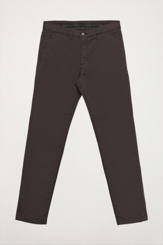Pantalón chino marrón oscuro de algodón elástico con detalles Polo Club