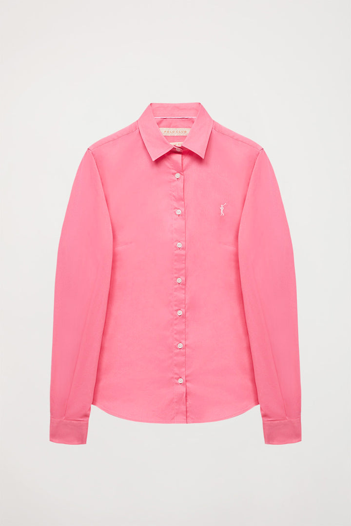 Camisa entallada rosa de popelín con logo bordado