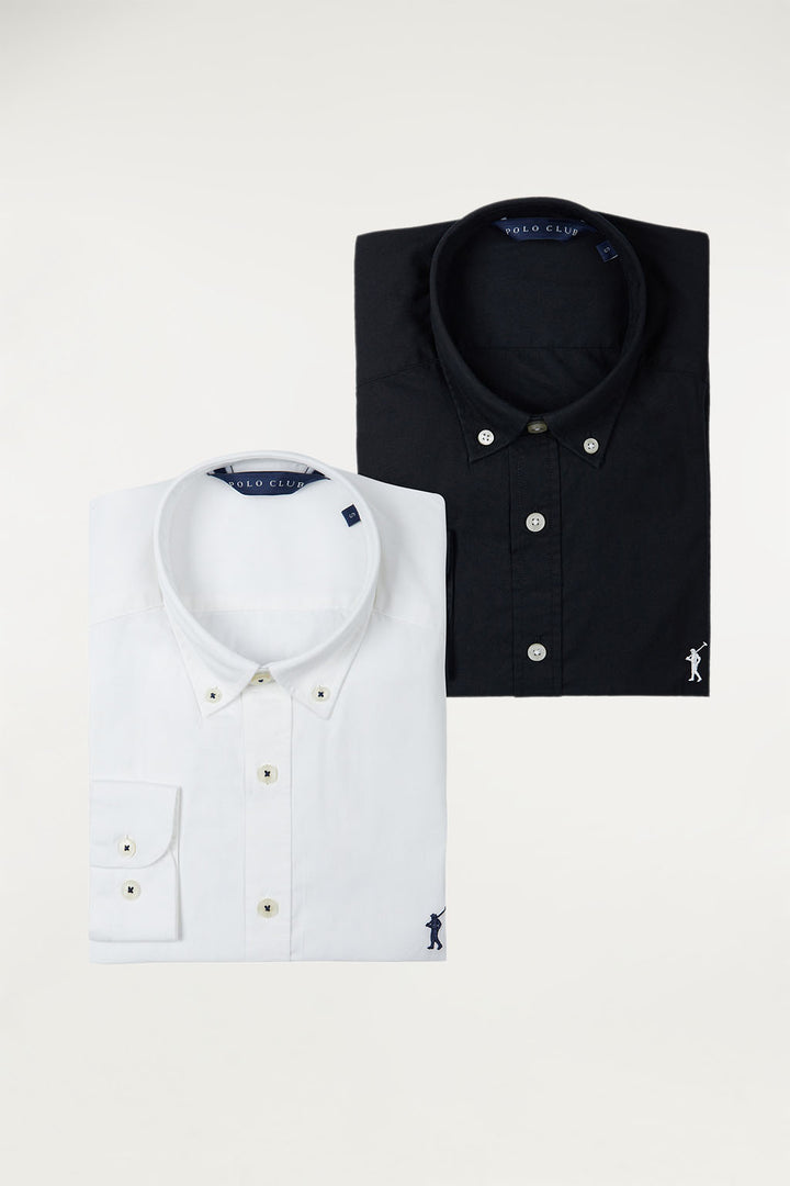 Pack de duas camisas de popelina branca e preta com logótipo bordado em cor de contraste