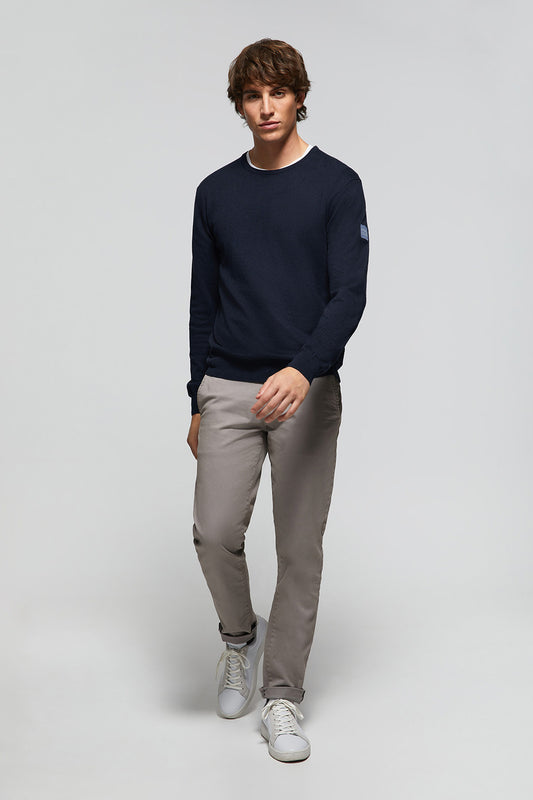 Navy-blue round-neck cashmere jumper