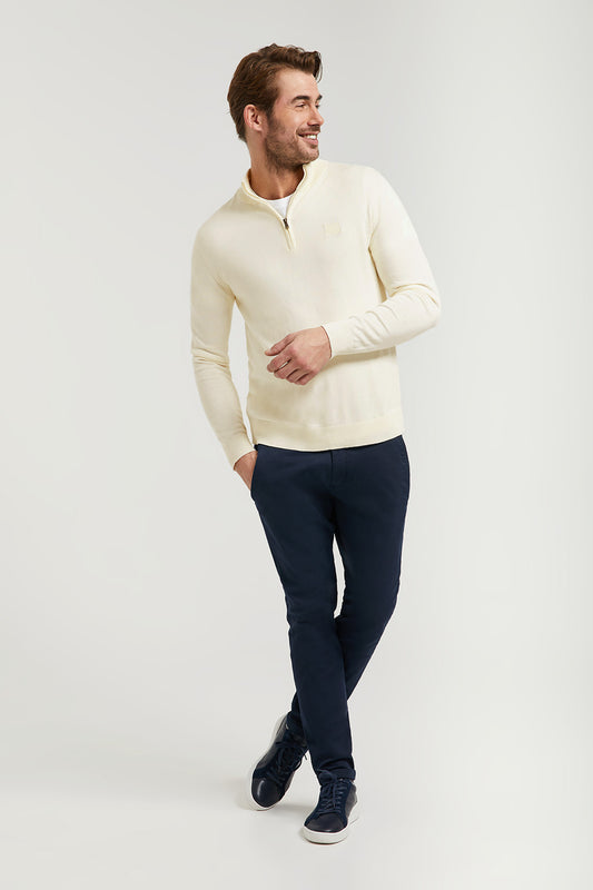 Camisola básica beige de gola alta e fecho-éclair com logótipo Polo Club