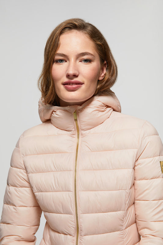 Blush-pink ultralight recycled Lalitha jacket with Polo Club textile label and hood