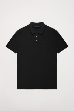 Polo negro piqué con tapeta de tres botones y logo bordado Rigby Go