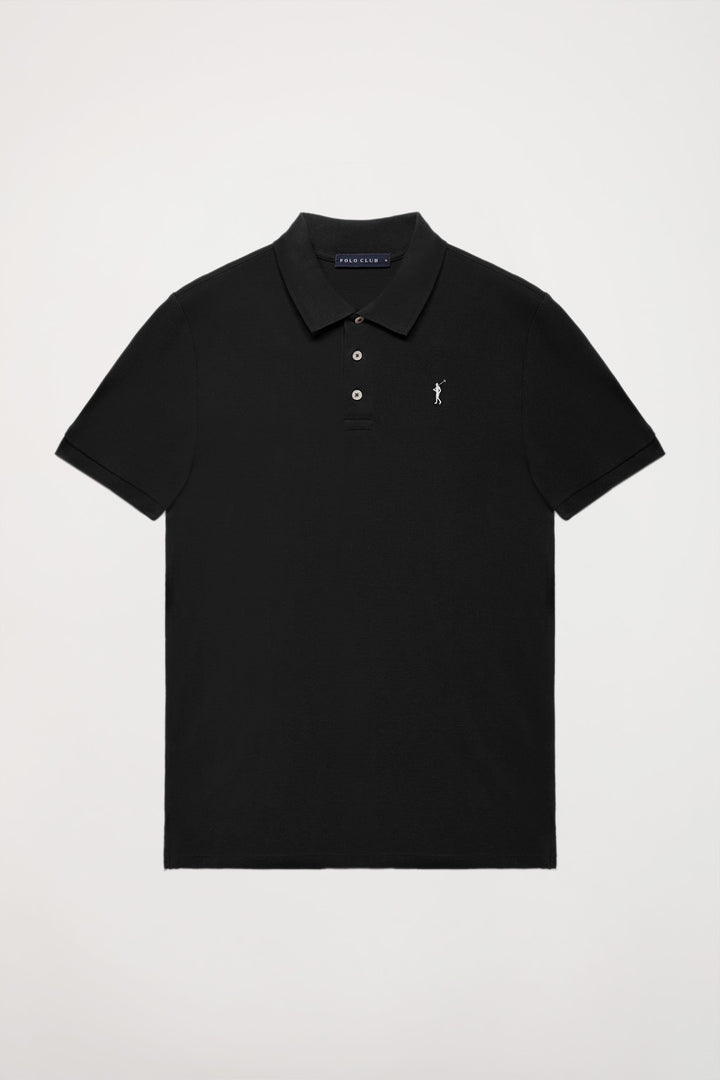 Polo negro piqué con tapeta de tres botones y logo bordado Rigby Go