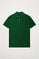 Bottle-green pique polo shirt with three-button placket and contrast embroidered logo