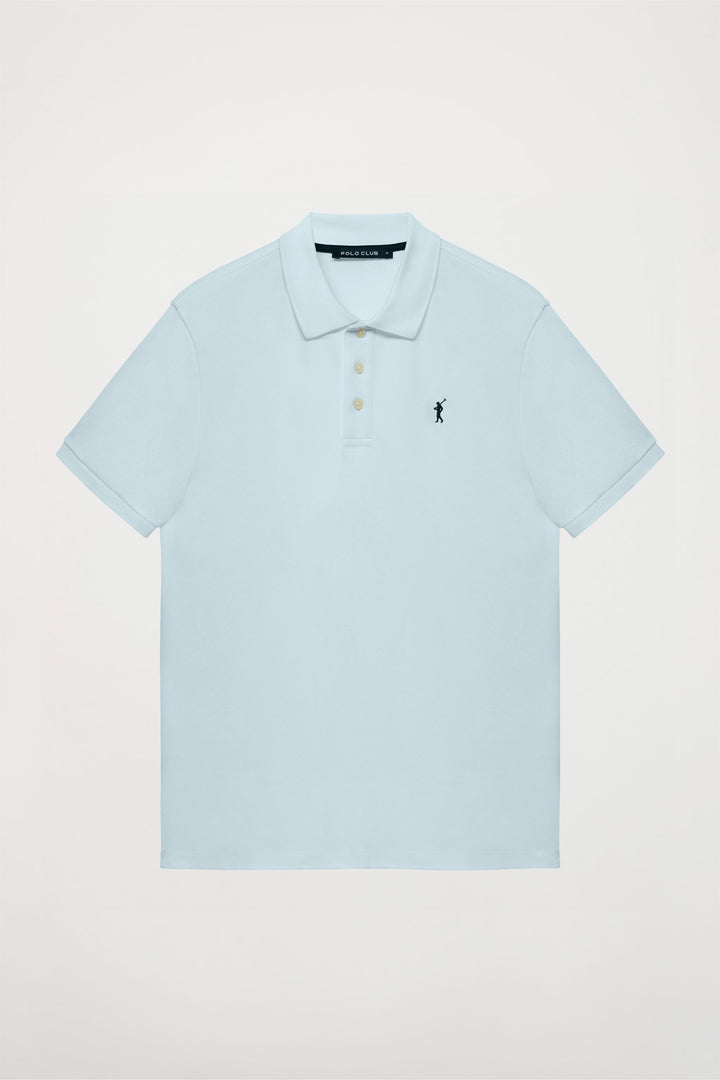 Polo celeste piqué con tapeta de tres botones y logo bordado Rigby Go
