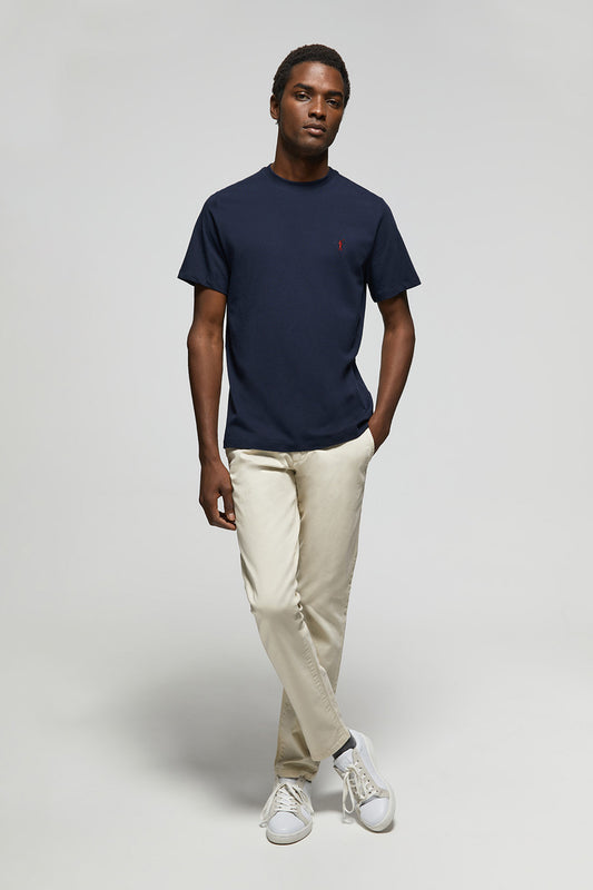 Navy-blue cotton basic T-shirt with Rigby Go logo