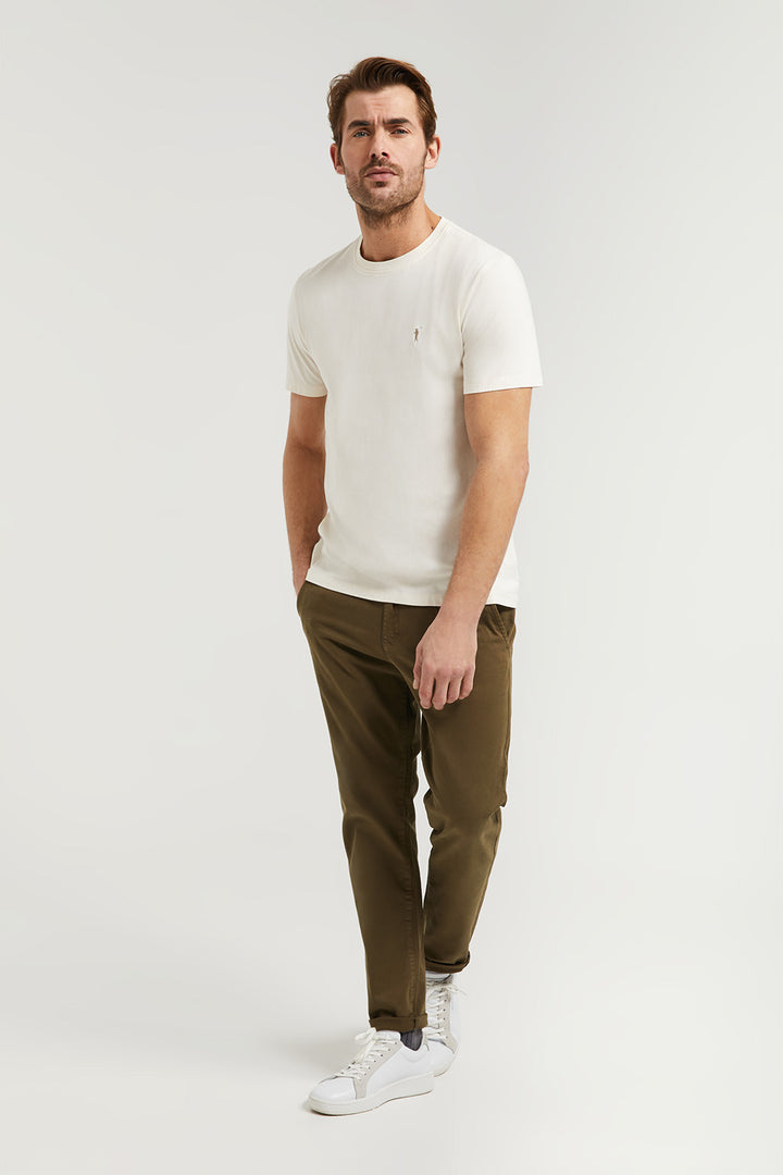 T-shirt básica beige de algodão com logótipo Rigby Go