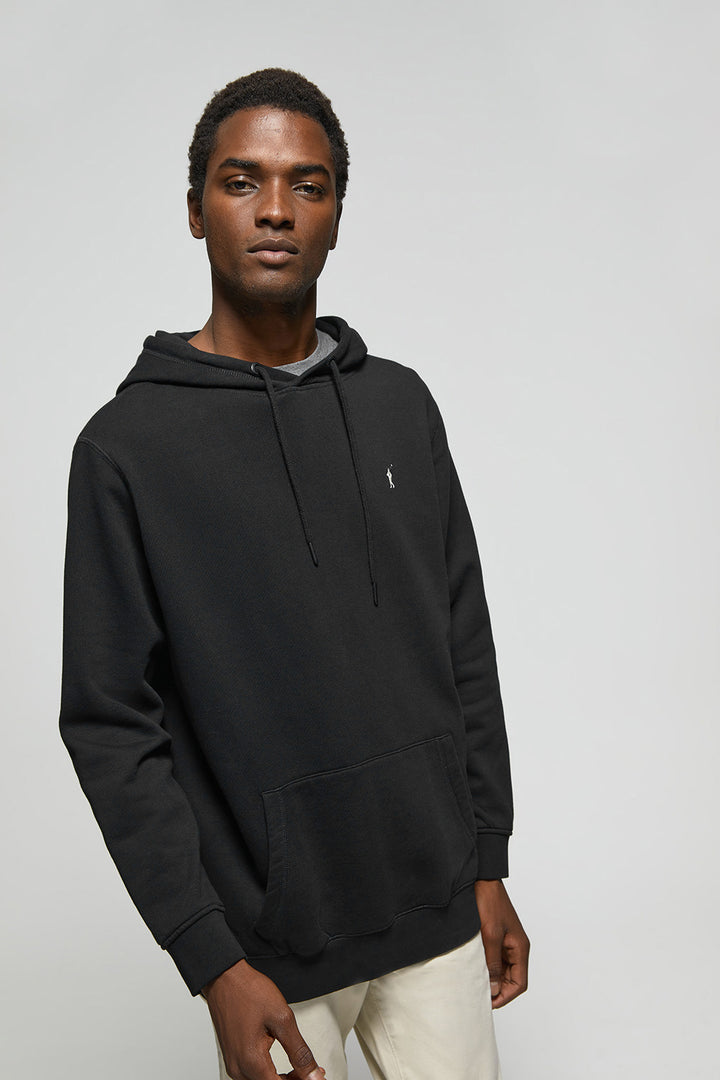 Sweatshirt com capuz e bolsos preta com logótipo Rigby Go