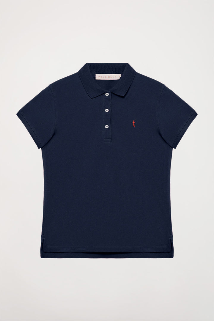 Navy-blue short-sleeve pique polo shirt with Rigby Go logo