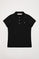 Black short-sleeve pique polo shirt with Rigby Go logo