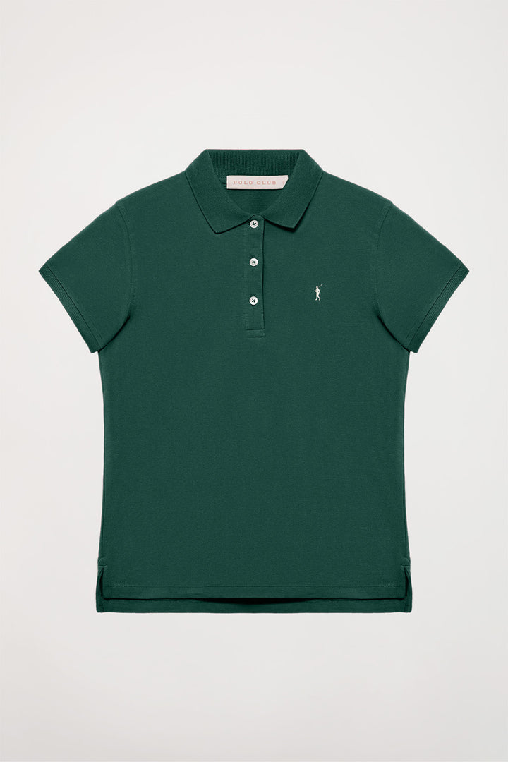 Bottle-green short-sleeve pique polo shirt with Rigby Go logo