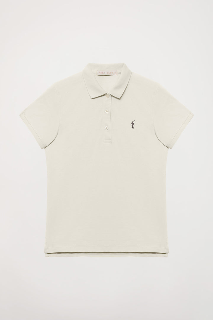 Beige short-sleeve pique polo shirt with Rigby Go logo