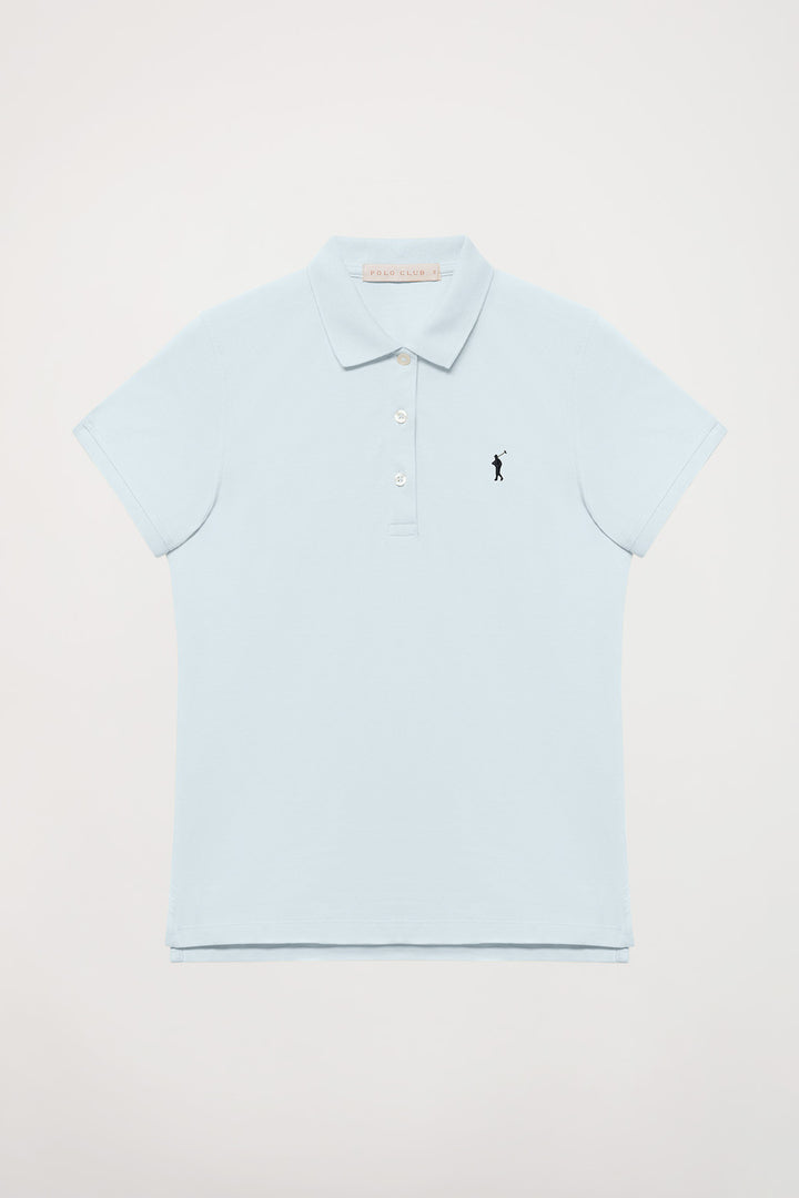 Sky-blue short-sleeve pique polo shirt with Rigby Go logo
