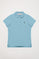 Blue short-sleeve pique polo shirt with Rigby Go logo