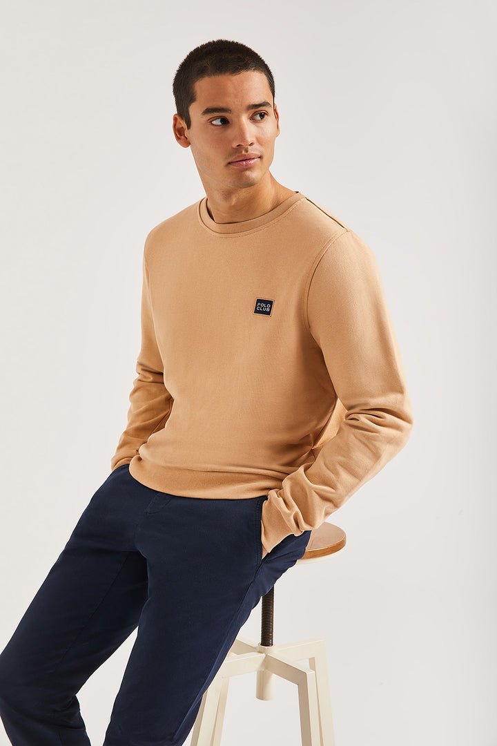 Sweatshirt castanha com decote redondo e pormenor Polo Club