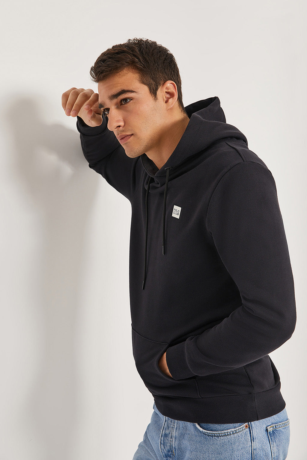 Sudadera negra con capucha y detalle Polo Club hombre