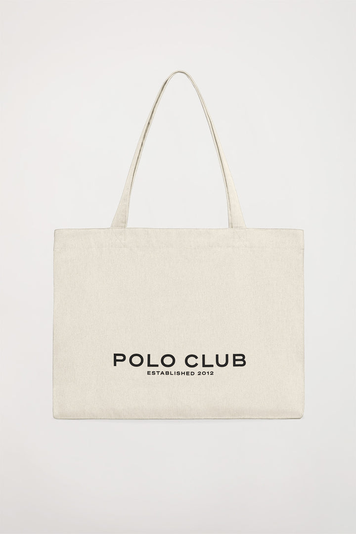 Tote bag beige con print Polo Club en contraste