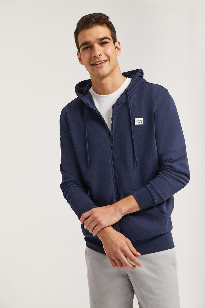 Sweatshirt em azul marinho com fecho-éclair e capuz com pormenor Polo Club
