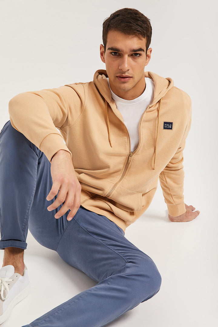 Sudadera marrón de cremallera y capucha con detalle Polo Club