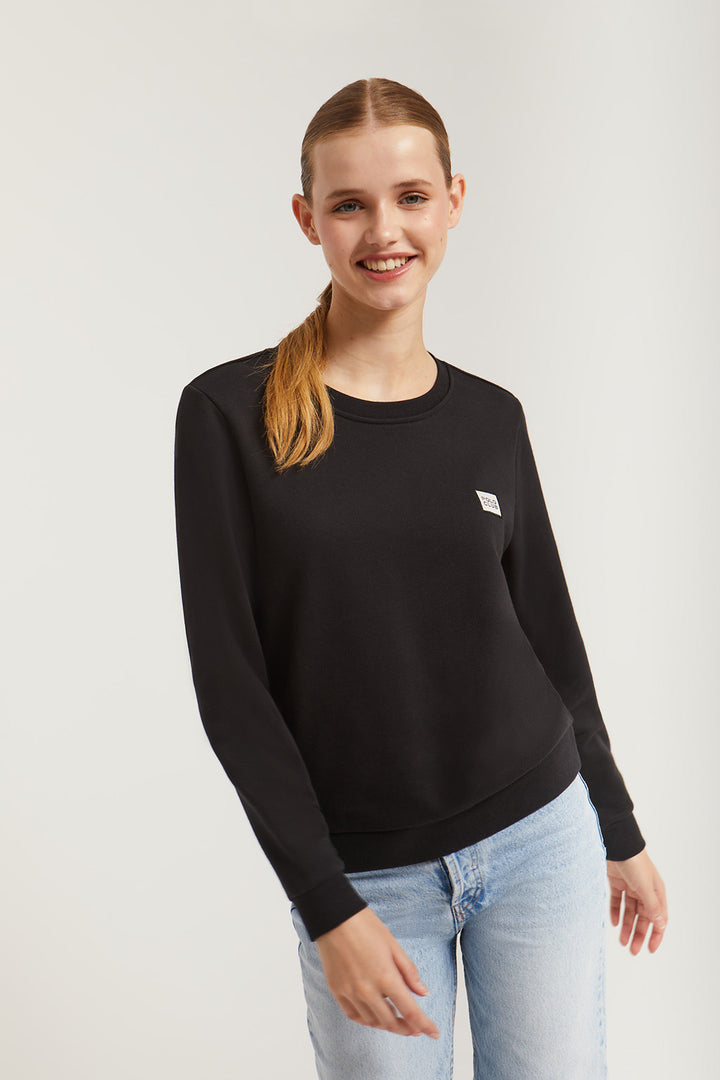 Sudadera negra de cuello redondo y detalle Polo Club